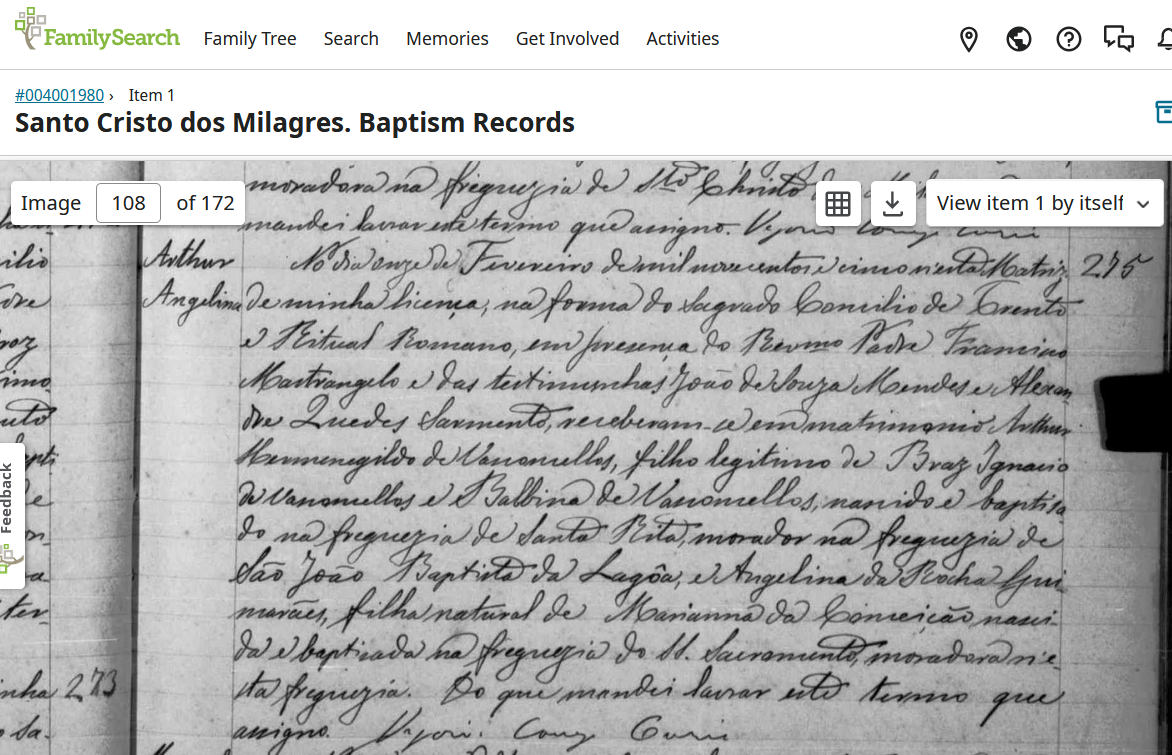 Cas Arthur de Vasconcellos f. Bras 11 Feb 1905 Rio